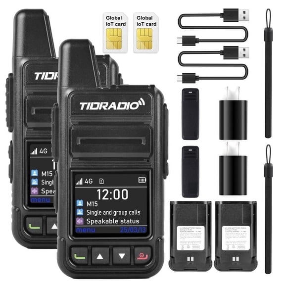 TIDRADIO TD-M15  Unlimited Range Rapid Global Walkie Talkies PTT Push-to-Talk Over Cellular Nationwide 5000  Miles POC 4G LTE Handheld Long Range Two Way Radio for Team Management -2pack