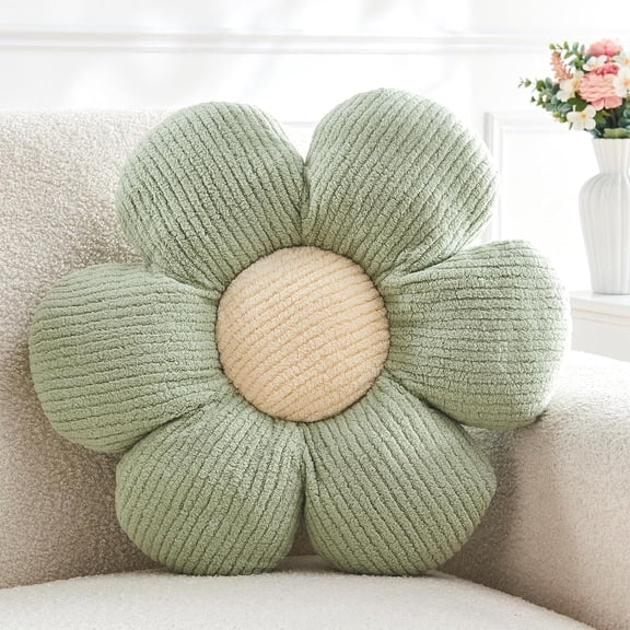 LQSEO Flower Throw Pillow,Sage Green Flower Shaped Pillow Decorative Throw Pillows for Sofa,Couch,Bed,15.7'' Soft Daisy Pillow Floor Seating Cushion for Home Decor