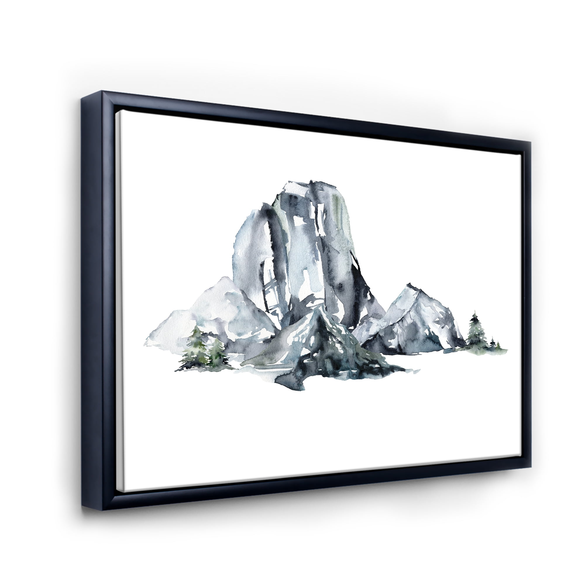 Designart 'Minimalistic Landscape of Forest and Mountains' Modern Framed Canvas Wall Art Print