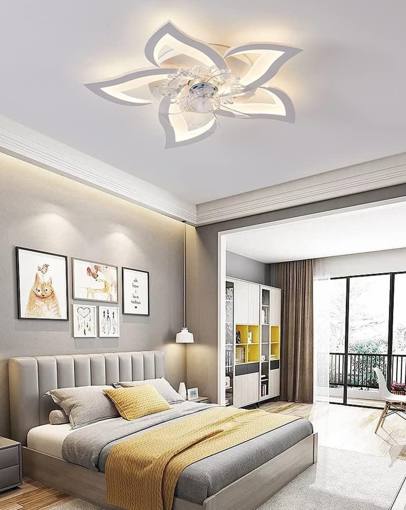 JLPAN Low Profile Ceiling Fan with Lights, Modern Dimmable Flower Shape, Remote Control/app Control, 6 Speeds 3 Light Color Flush Mount Ceiling Fan for Kitchen Bedroom,White