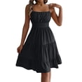 thumbnail image 3 of Rvasteizo Sundress Solid Sleeveless Sling Backless Shirred Layered Ruched Summer Casual Outfit, 3 of 5
