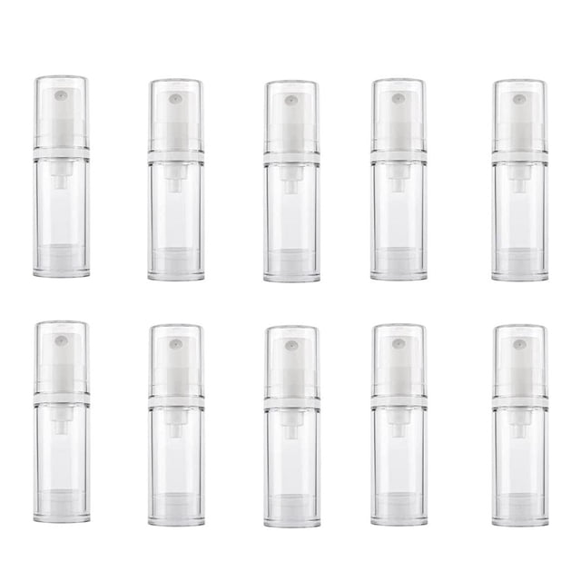 10PCS Travel Bottles Set Plastic Vacuum Lotions Bottles Empty Refillable Pump Press Spray Bottle for Essential Oils, Fine Mist Spray Clear Cosmetics Dispenser Containers (5ML,Lotions Bottle)