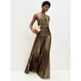 thumbnail image 4 of Women'S Luxury Metallic Pleated Slit Tie Halter Sleeveless Elegant Pleated Maxi Dress Ancient Gold M, 4 of 6