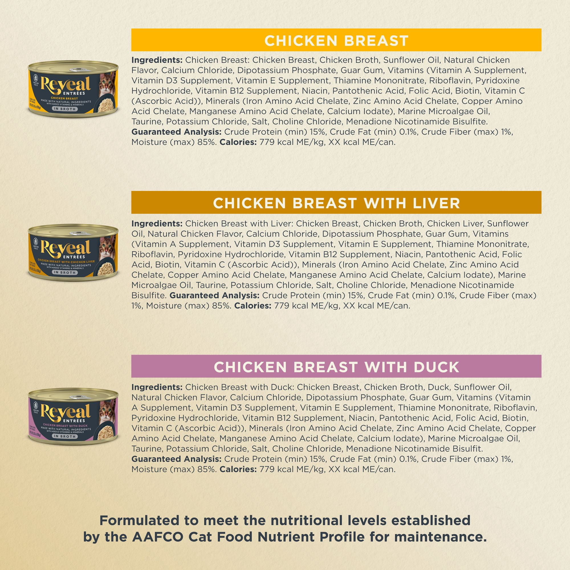 (4 pack) Reveal Pet Food Entrees Natural Wet Cat Food Chicken Selection in Broth 12 Pack, 2.47 oz Cans