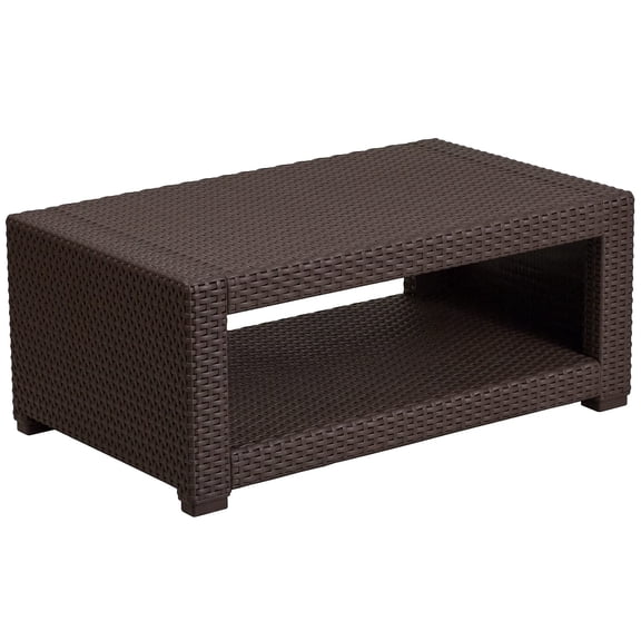 Bowery Hill Modern Wicker Patio Coffee Table in Chocolate Brown