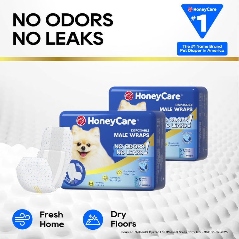 Honey Care, All-Absorb Disposable Male Dog Wrap, 50 Ct, Extra