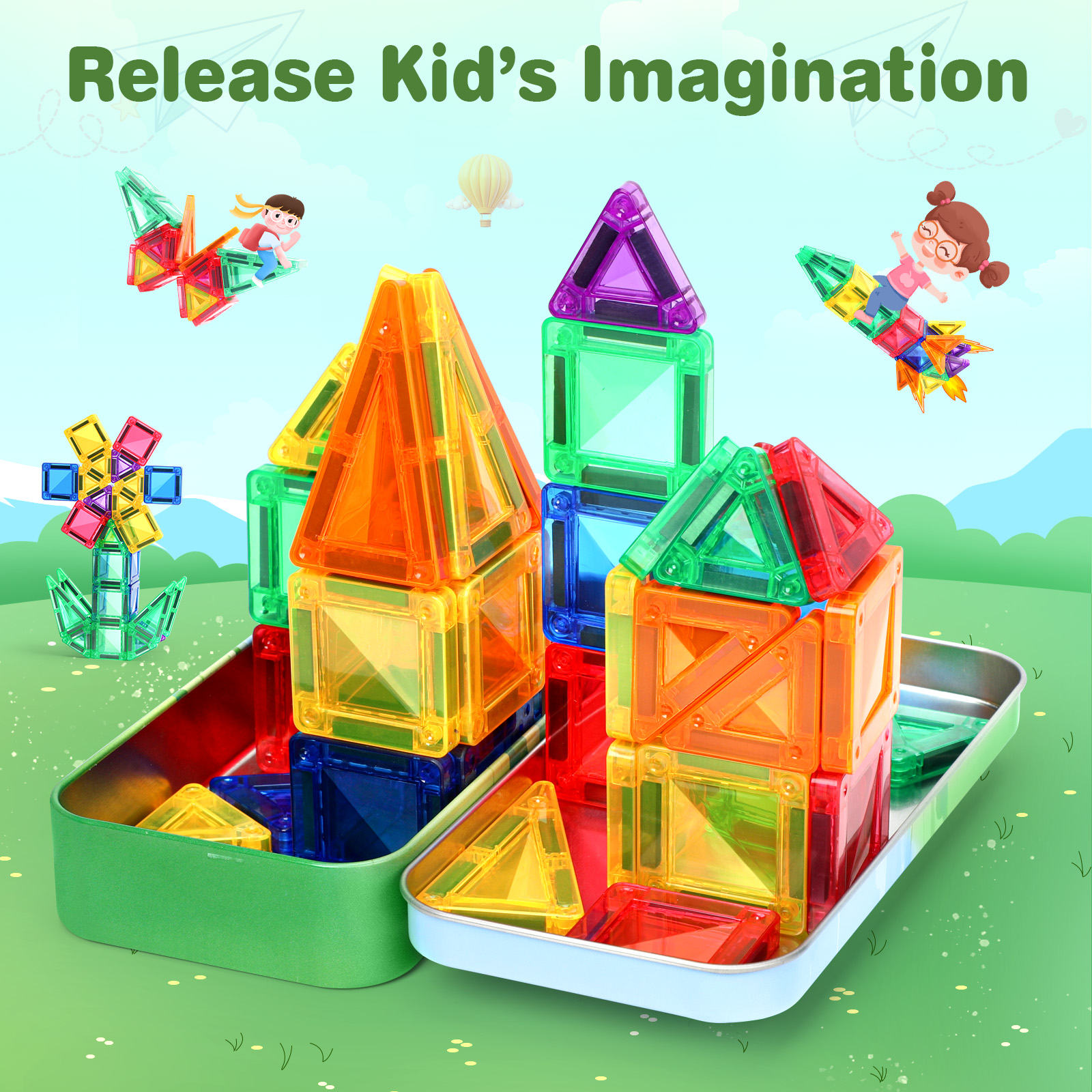 FunMagic 32-Piece Mini Magnetic Tiles Travel Set photo 3