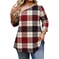 thumbnail image 2 of Gamivast Tunic Tops For Women Plaid Print Skew Neck Dressy Tops 3/4 Sleeve Asymmetrical Tops Comfy Loose Fit Casual Office Work Wear, 2 of 7