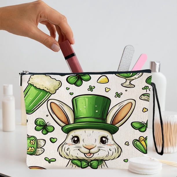 Bolsa de cosméticos con forma de conejito de Pascua para el Día de San Patricio, neceser portátil de moda para mujer, neceser multifuncional para guardar pintalabios.