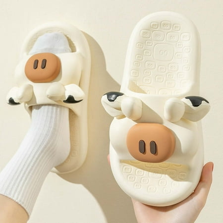 

Zunfeo Womens Flat Shoes- Casual Comfy Open Toe Sandals Indoor Home Slippers Non-Slip Pillow Slippers Couple Slippers White 4.5