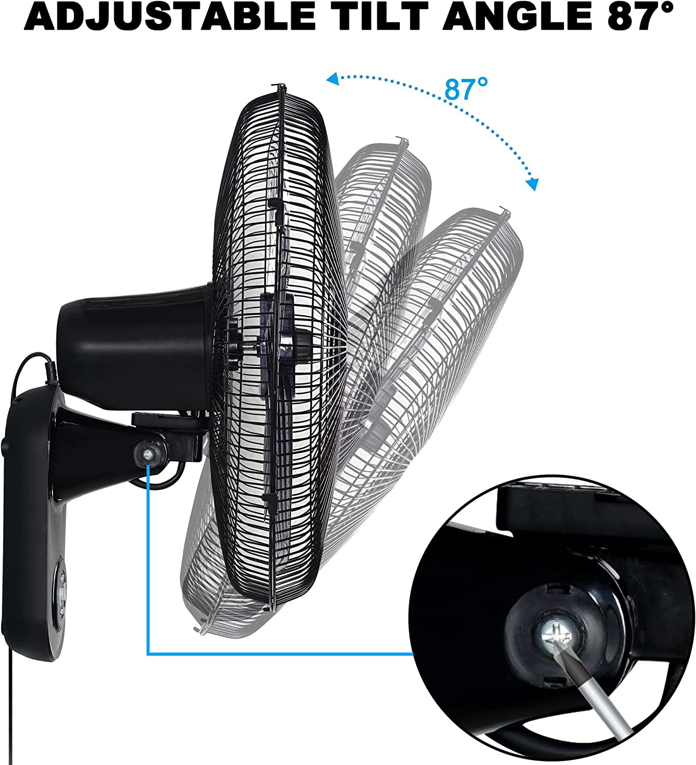 Simple Deluxe 18″ Blade Wall Mount Fan, 5 Blades Adjustable 3 Speed Wall Mount Fan for Indoor Use,Black, 1-Pack