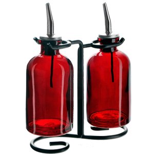 Carte Red Glass - 2-Piece Oil & Vinegar Glass Apothecary Cruet Set Red