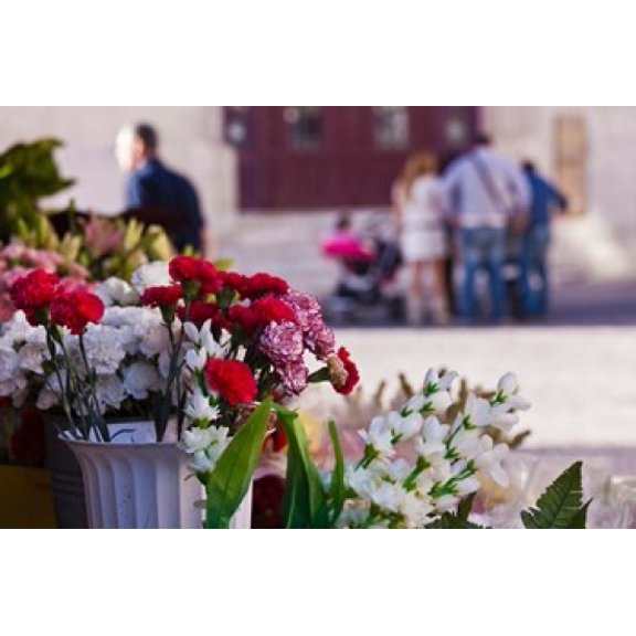 Spain Cadiz Plaza de Topete Flower Market Canvas Art - Walter Bibikow  DanitaDelimont (19 x 12)