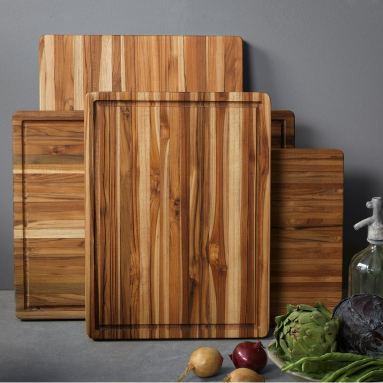 FUNKOL Small Large Size 15.8 in. W x 15.8 in. D Round Reversible Teak Cutting  Board With Grooves (set of 5) W685LML0007*5 - The Home Depot