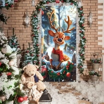 KOYPTL Christmas Front Door Cover 35x71 In,Curtain Cover Decorations Banner,Merry Christmas Door Layout Background Ornament for Home Outdoor Winter Holiday Thanksgiving Party Porch Wall Hanging Decor
