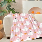 geerera Halloween Ghost Blanket, Pink Throw Blanket 30x40, Soft Flannel Fuzzy Fabric, Lightweight for Bed, Sofa, Couch, Travel
