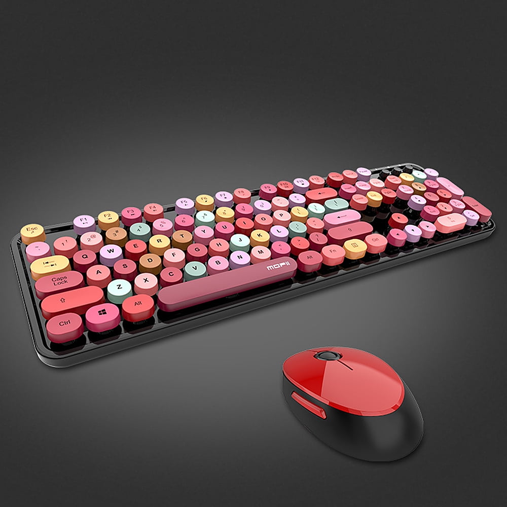 Mofii Sweet Keyboard Mouse Combo Pure Color 2.4G Wireless Keyboard Mouse Set Circular Suspension Key Cap for PC Laptop