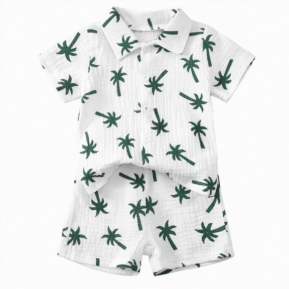 Splozh Beach Clothes Baby Boy Clothes Toddler Summer Outfits Cute Short-Sleeve Shirt Shorts Set 2Pcs Beach Vacation Outfits 6-12 Months,White