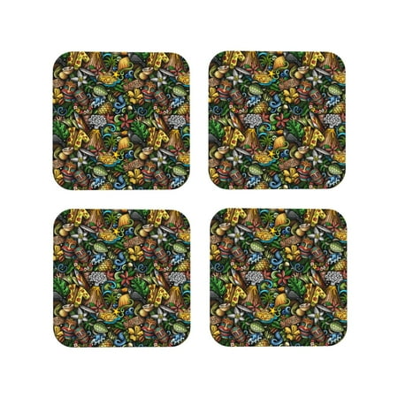 

Matuu Hawaiian Culture Symbols for Cup Coasters Set of 4 Leather Coasters Desk Coasters for Office Measures 4” x 4”-Square