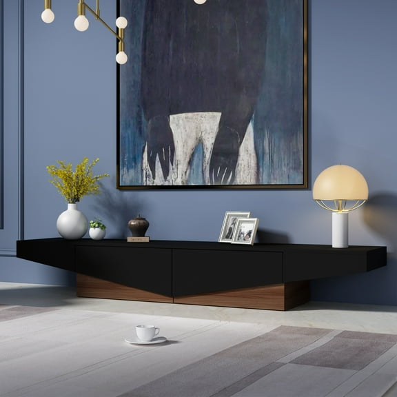 MONSLIPA Media Console TV Stand - Stylish, with 2 Drawers, Modern Living Room Decor, Black