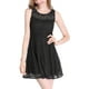 thumbnail image 3 of Mini vestido acampanado sin mangas con encaje floral para mujer Negro XS, 3 of 7