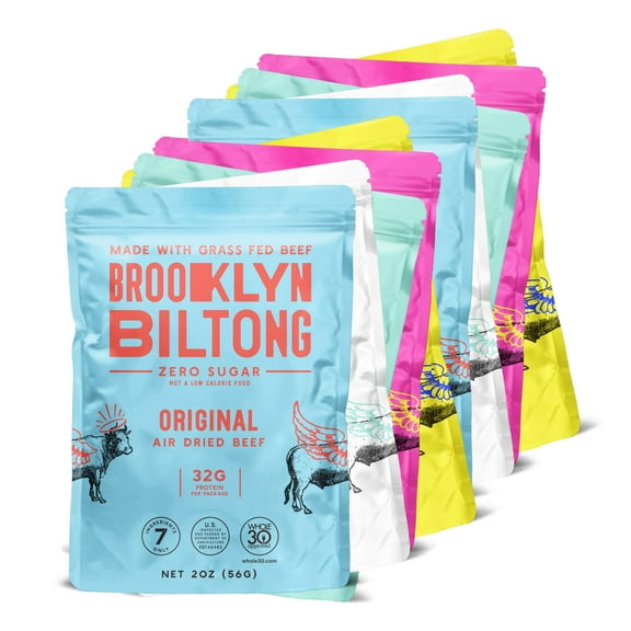 Brooklyn Biltong Beef Jerky Snack Double box - Grass Fed, Whole30, Zero Sugar, Paleo Friendly with No Artificial Ingredients, 32g of Protein per package, No Sugar Everyday Snack