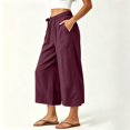 thumbnail image 4 of Bxsruta Women's Wide Leg Capri Pants Drawstring Elastic Waist Summer Casual Loose Trousers, 4 of 6