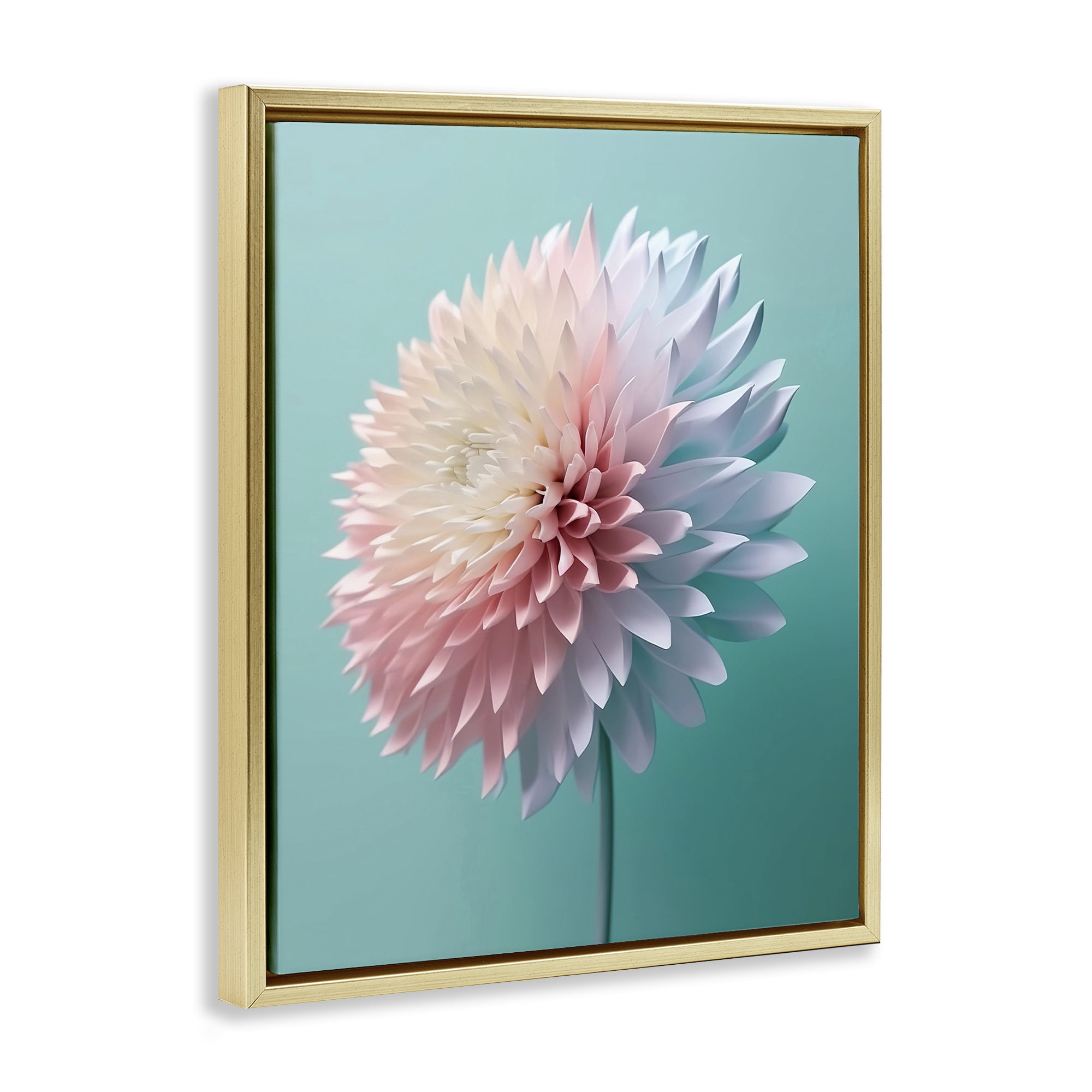 Stupell Industries Detailed Dahlia on Blue Plants & Flowers Photography Gold Floater Framed Canvas Art Print Wall Art, 17 x 21