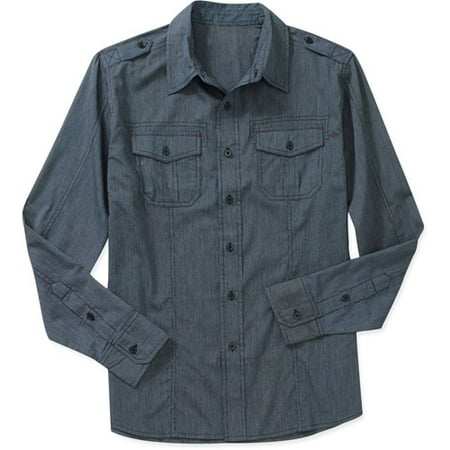 No Boundaries Men's Yarn Dye Plaid Woven Shirt