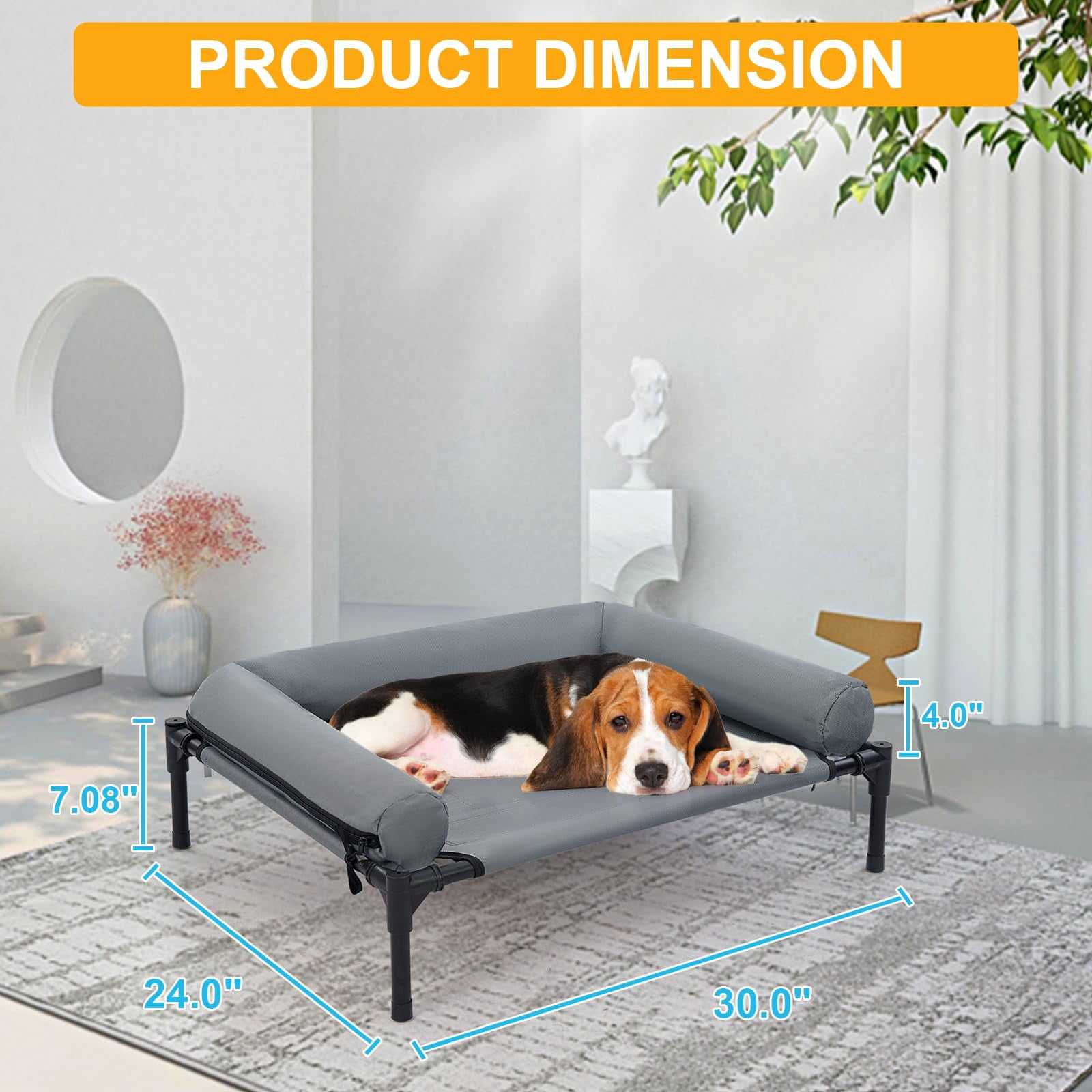 30'' Outdoor Elevated Dog Bed With Pillow  Raised Dogs Four Ice Pack Breathable Beds Small Medium Size Pet Hammock Outside Beds(small)