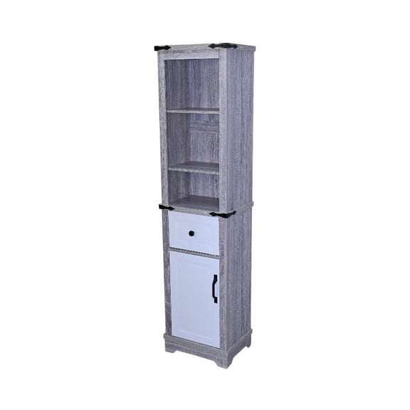 Narrow cabinet,Bathroom Storage Cabinet, Farmhouse Storage Cabinet with Adjustable Shelves & Storage Drawer, Tall Linen Tower for Bathroom, Living Room, Grey white color