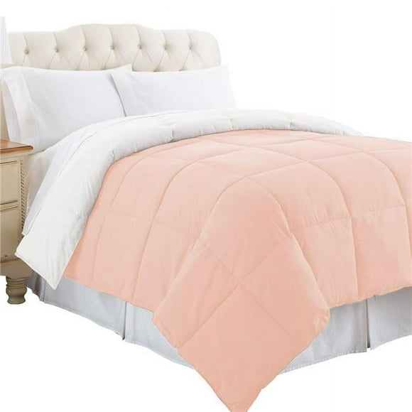 Benzara BM202040 Genoa Twin Size Box Quilted Reversible Comforter&#44; White & Pink