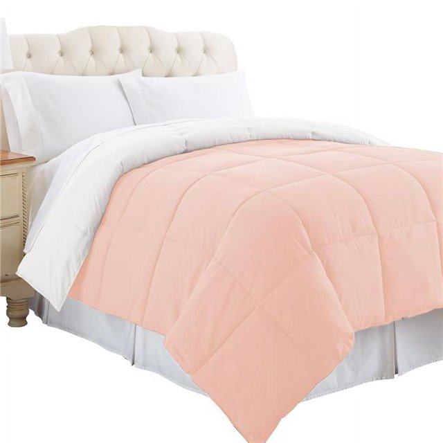 Benzara BM202040 Couette Réversible Matelassée Genoa Simple Size Box&44; Blanc & Rose