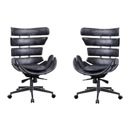 Set Of 2 Executive Office Chair In Black Top Grain Leather Executive Office Chair In Black Top
