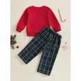 thumbnail image 6 of Toddler Baby Boy Christmas Outfit Long Sleeve Letter Embroidery Sweatshirt Gingham Plaid Pants Set Fall Winter 2Pcs Smocked Clothes, 6 of 10
