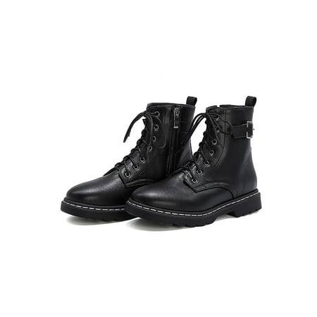 

IELGY Women s boots short tube flat bottom laces side zipper round toe