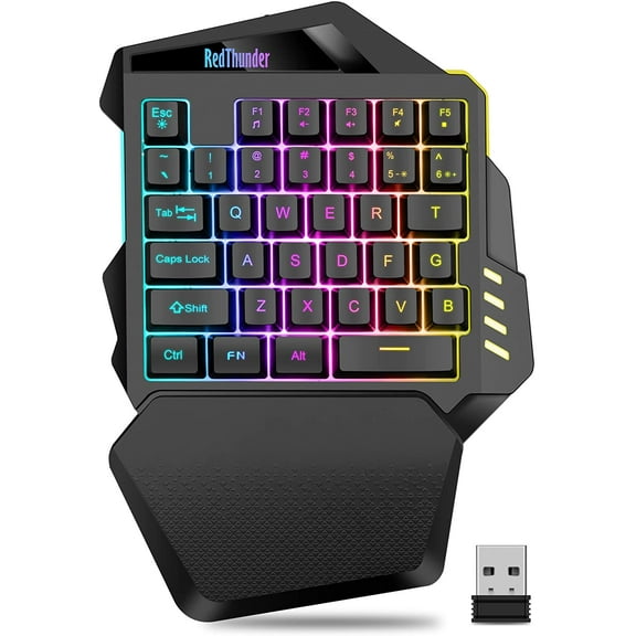 Wireless One-Handed Gaming Keyboard, 2.4Ghz RGB Backlit Mini Gaming Keypad, Rechargeable 2000mAh Battery for PC Gamer