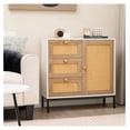thumbnail image 2 of Rattan Buffet Sideboard, Accent Storage Cabinet with 3 Drawers & 1 Door, Sturdy Metal Legs, for Kitchen, Living Room, Entryway (1), 2 of 9