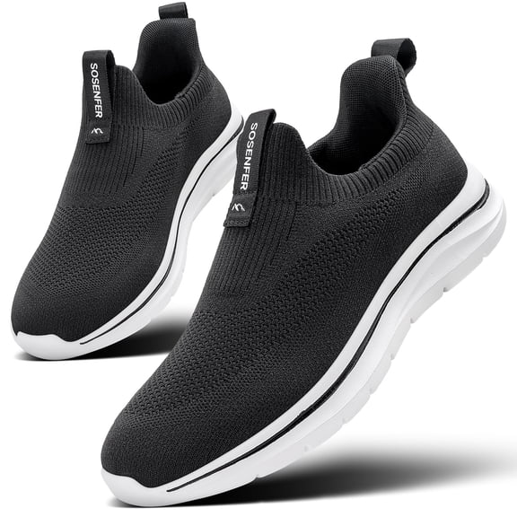 Sosenfer Men's Hands Free Slip on Sneakers Easy Wear Slip in Walking Shoes Breathable Lightweight Running Shoes Black