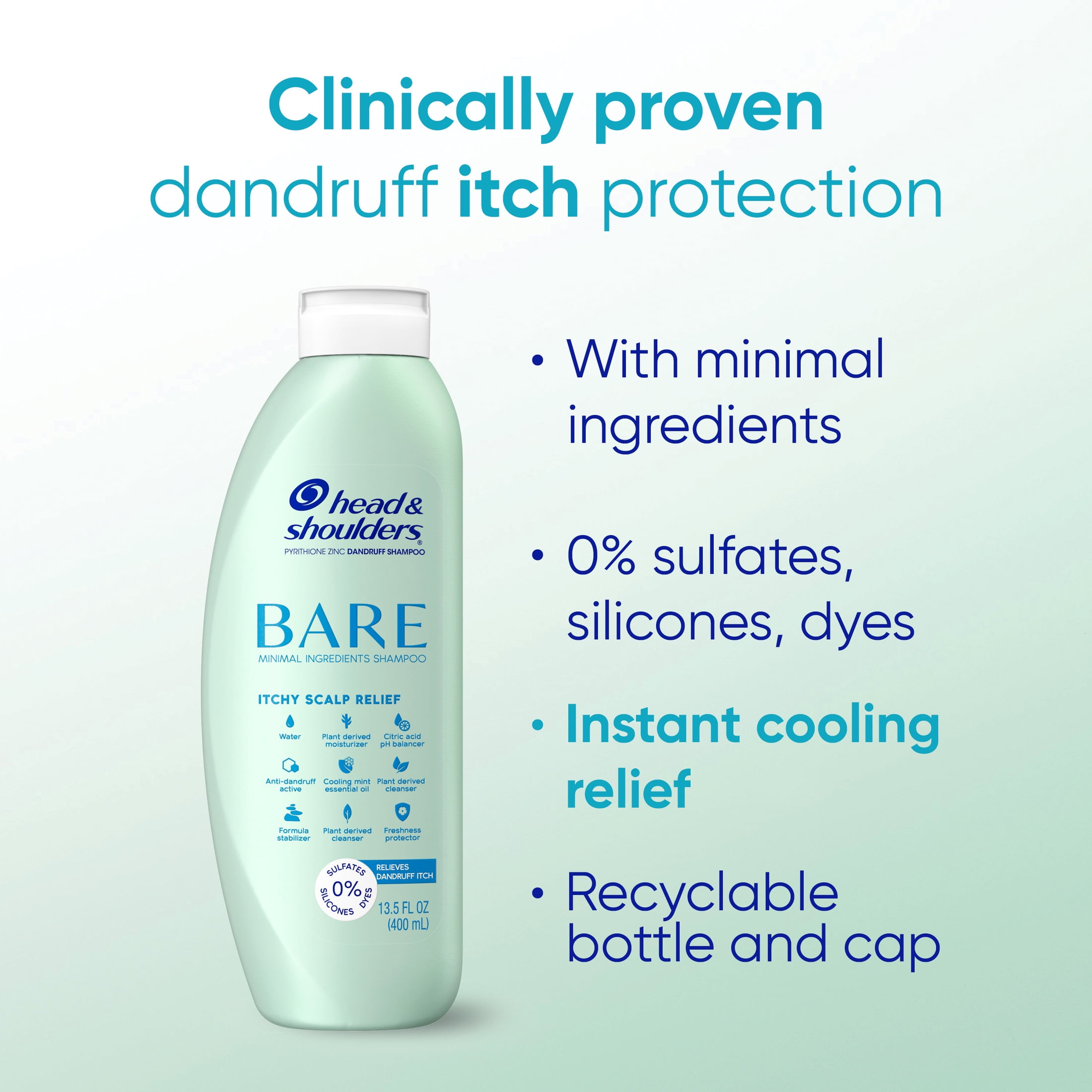 Head and Shoulders BARE Itchy Scalp Relief Dandruff Shampoo, Sulfate Free, Itchy Scalp Relief, 13.5 fl oz