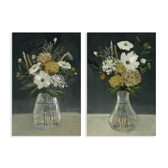 Stupell Industries Muted Bouquet Vases Plants & Flowers Painting Wrapped Canvas Art Print Wall Art, 16 x 24, Set of 2
