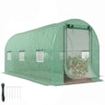 thumbnail image 2 of Outsunny 14.6'x6.5'x6.6' Hoop House Greenhouse with 2 Support Rods, Zippered Roll-up Mesh Door, Walk-in Tunnel Greenhouse with PE Cover, Green, 2 of 9