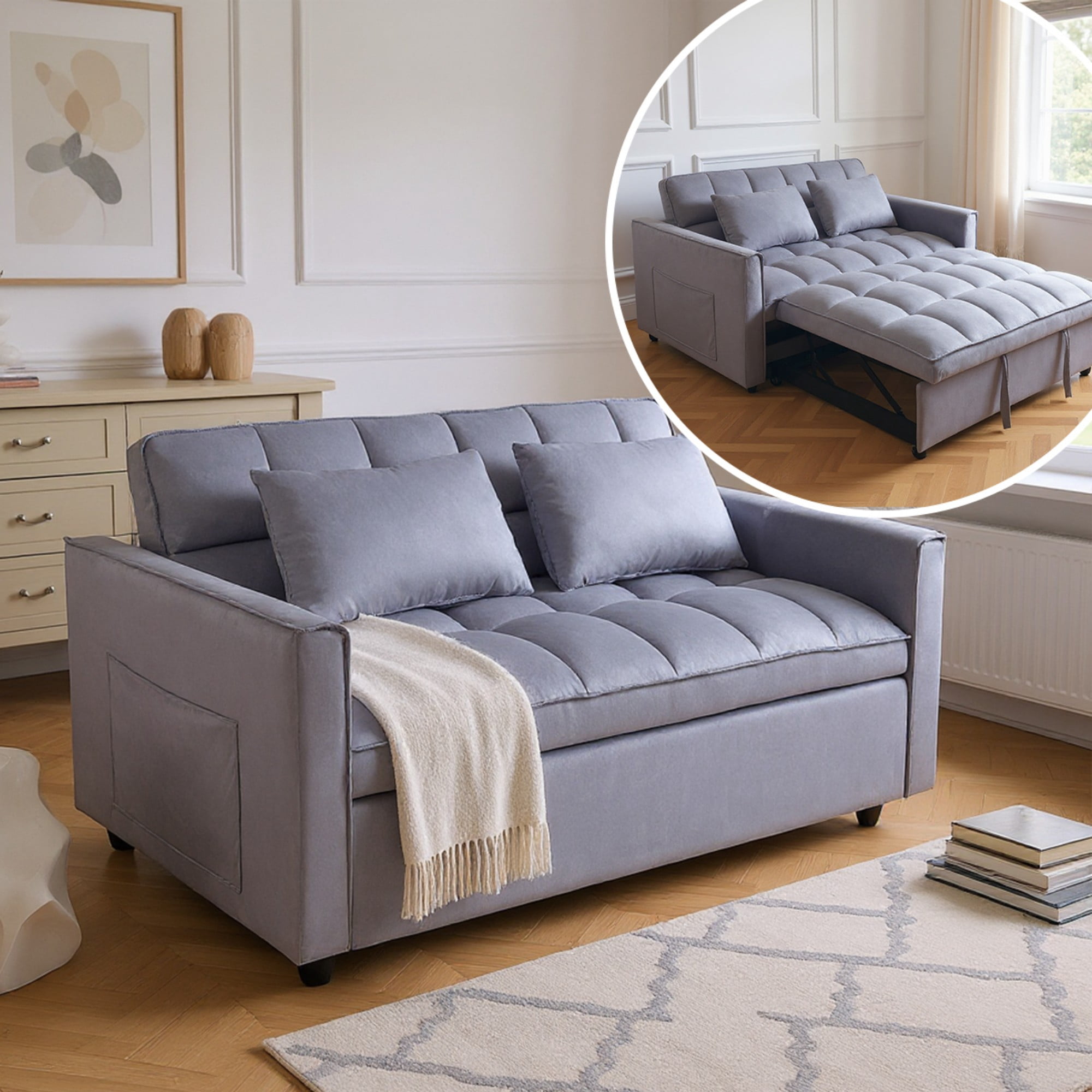 Gewnee 51.1 Inch Convertible Sofa Bed,Velvet Loveseat Sofa with Foldable Sofa Bed,Sleeper Sofa for Living Room or Office,Futon Sofa with Adjustable Backrest.Dark Grey
