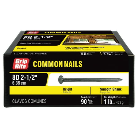 

Grip-Rite #10-1/4 x 2-1/2 in. 8-Penny Bright Steel Smooth Shank Common Nails 1lb.