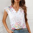 thumbnail image 2 of Encaje de Verano Tops para las Mujeres Impresa Camisa Manga Corta Cuello en V Top / Camisa, Poliéster, 2 of 5