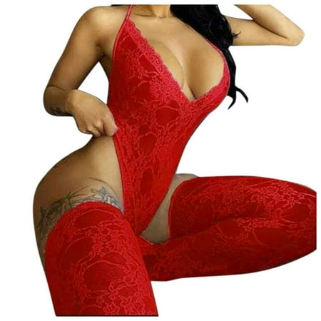 

Yclkvgw Sleep Dress for Women New Women Lace Lingerie Bodysuit V-Neck Backless Jumpsuit Pajamas Stockings Suit Polyester Lace Thong Plus Size Panties