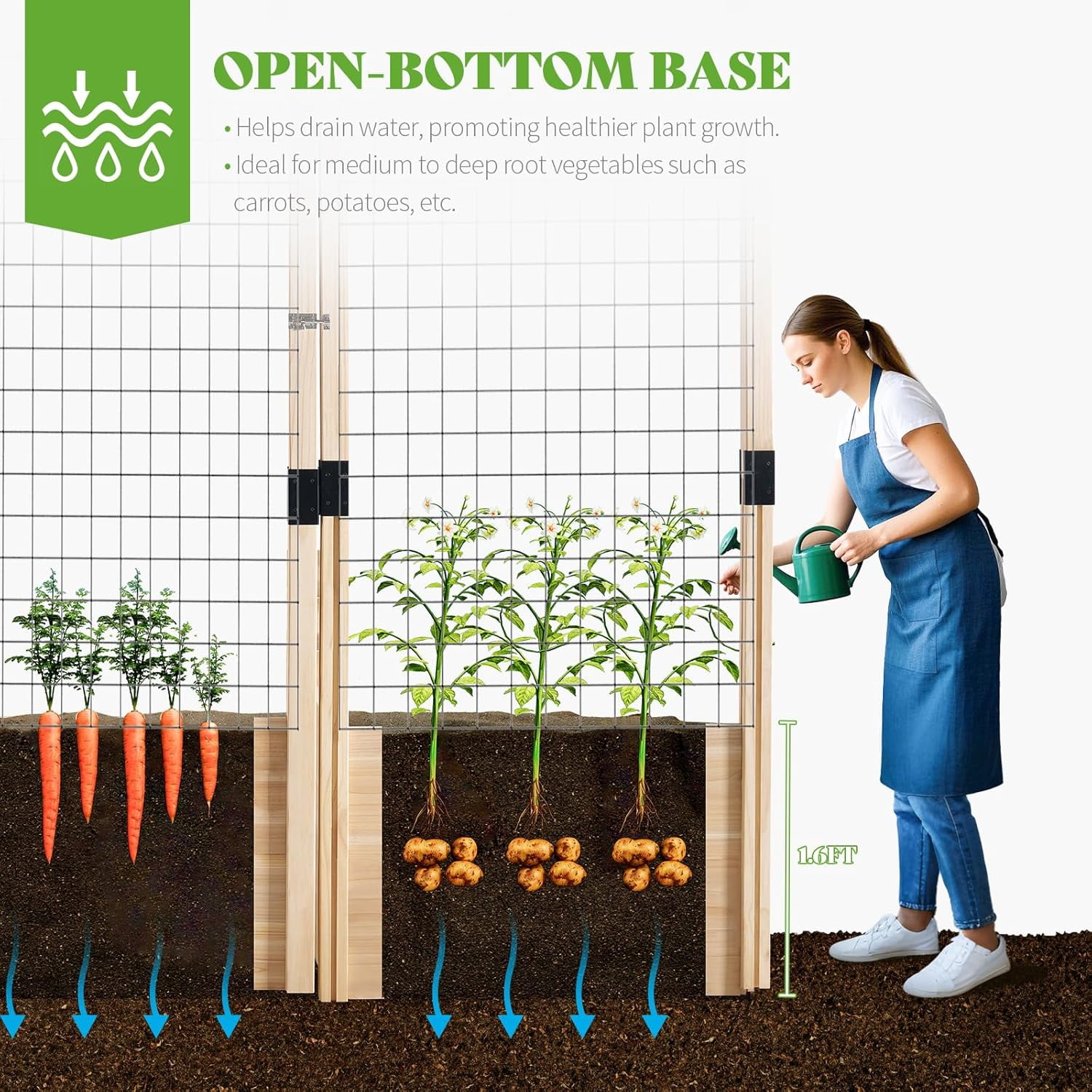 Jocisland Wooden Raised Garden Bed for Outdoor, Deep Large Planter Box with Netting for Gardening, Vegetables, Herbs（8×9×6 ft）