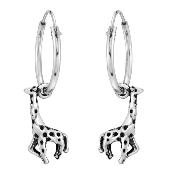 Safari Wild Giraffe Charm Sterling Silver Mini Hoop Earrings