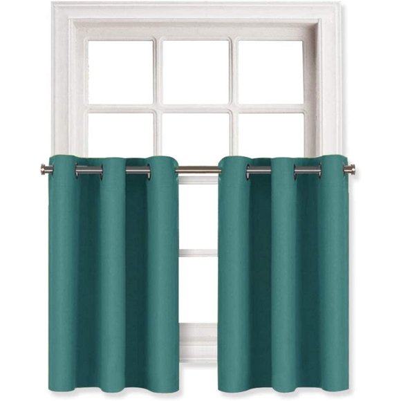 AIR-Short Valances in 36 Inches - Energy Efficient Christmas Blackout Curtain Valances with Grommet for Small Window (42 Inches Width x 36 Inches Length, Set of 2, Sea Teal)
