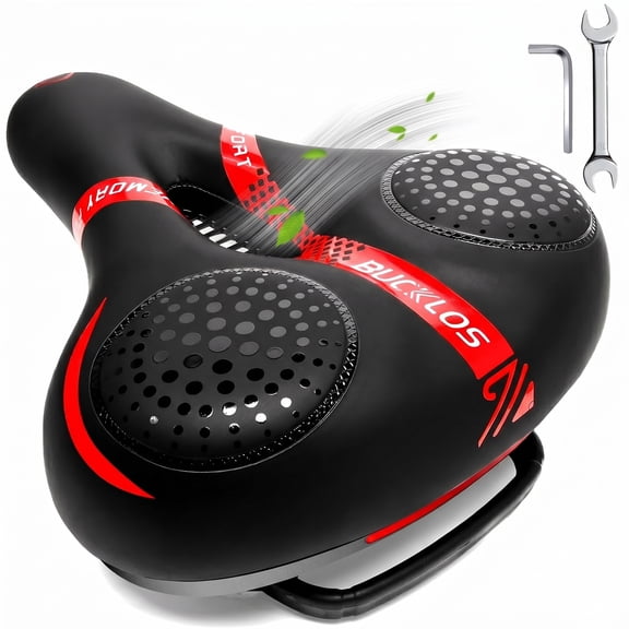 BUCKLOS Comfortable Extra Wide Bike Seat Cushion for Women Men, Exercise Bike/Stationary/Peloton Bike Seats Comfort Foam Padded, Waterproof Bicycle Saddles with Dual Shock Absorbing Ball